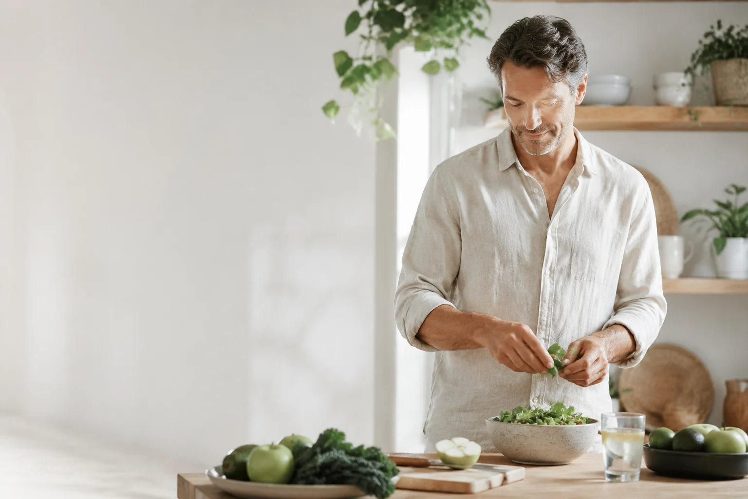 A man preparing a healthy meal at home